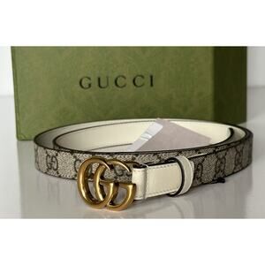 Gucci Women’s Leather GG Thin Width Belt Beige/Brown 110/44 409417 NWT